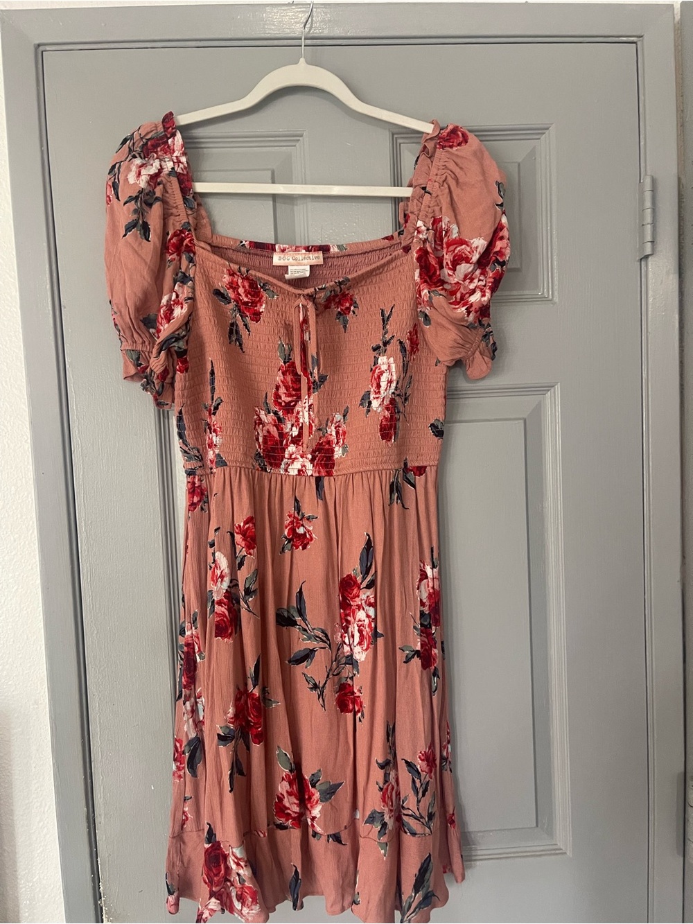 Smocked Square-Neck Mini Dress in Dusty Rose Floral